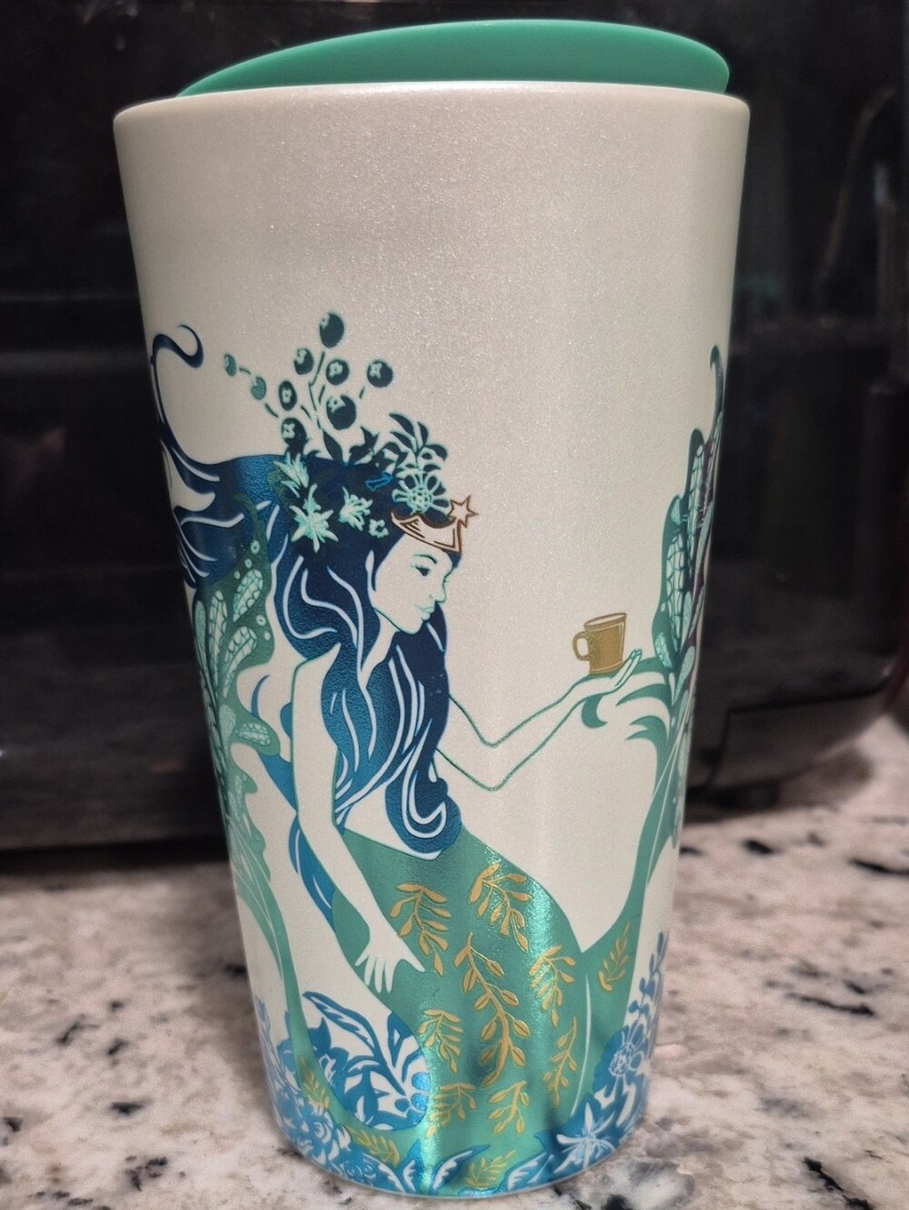 Starbucks Iridescent Pearl Travel Tumbler - White & Silver Sheen